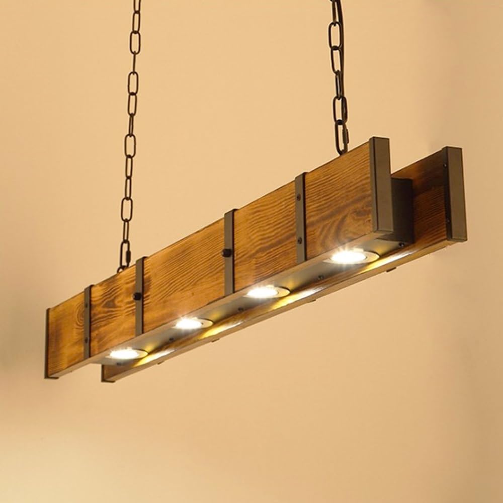 Holz Rustikal Hängeleuchte LED Pendelleuchte Retro Esstisch Hängelampe Retro Höhenverstellbar Pendellampe Industrielle Vintage Kronleuchter Büro Cafe Bar Kreative Küche Deckenleuchte Beleuchtung