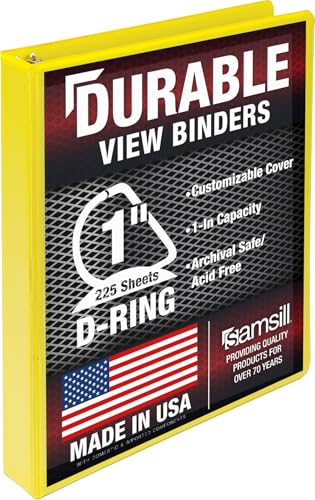 Samsill Durable 1 inch 3 Ring Binder D Ring Binder 100% Recycled Chipboard Yellow