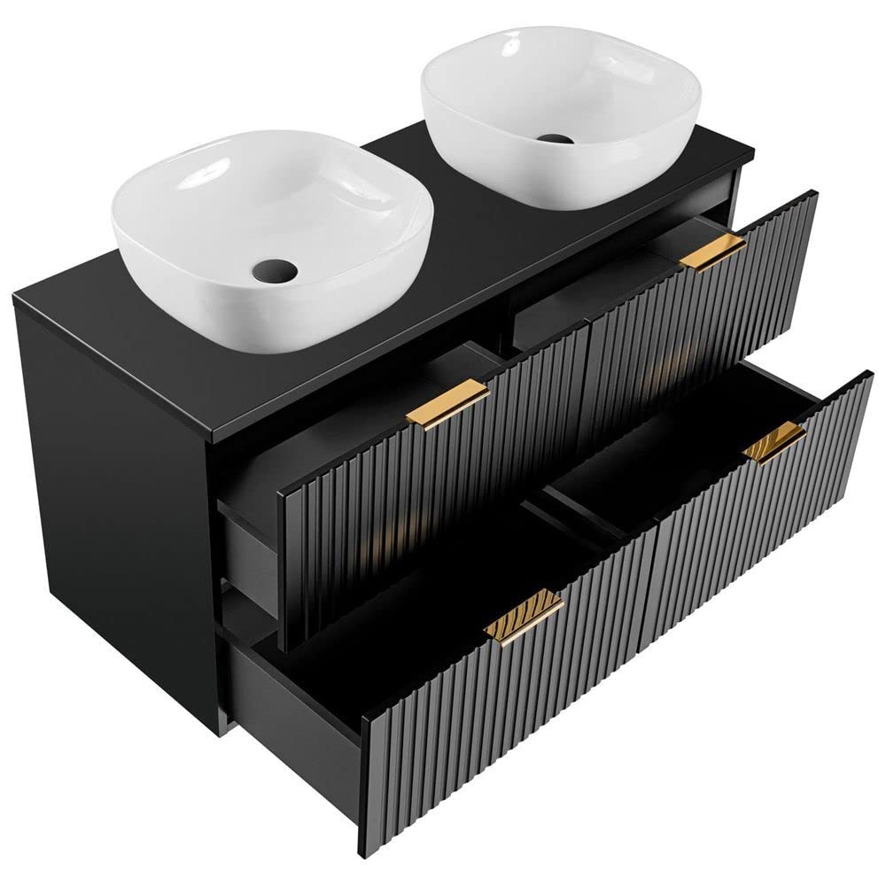 Lomadox Badezimmer Set Doppelwaschtisch 121 Cm | 2 Hochschränke & Spiegel Mit LED | Anthrazit Mit Eiche