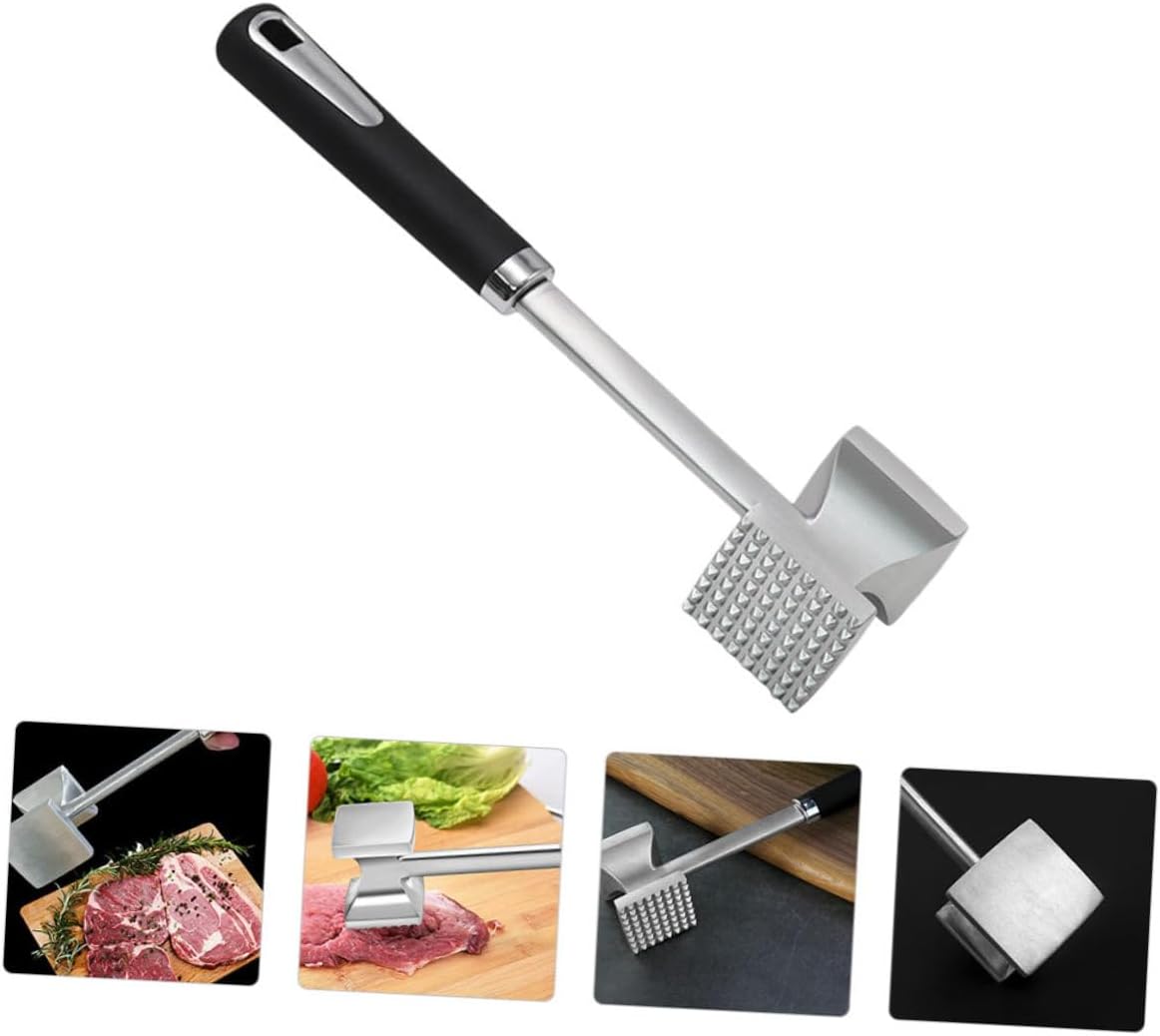 Stainless Steel Meat Tenderizer Tool Double-sided Beef Hammer Black Handle for Home Kitchen Dishwasher Safe Mallet Pounder for Poultry Steak