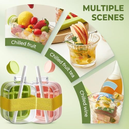 Image of 2 in 1 Zero Touch Press Ice Cube Mold Water Bottle with Lid and Bin,Easy Press to Release Vertical Ice Cube Tray with Lid for Freezer (500 ML)