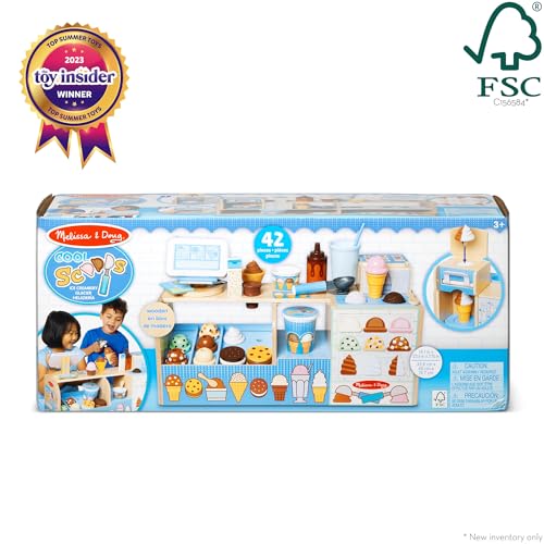 Melissa & Doug Cool Scoops Ice Creamery, Wooden Ice Cream Shop & Counter with Play Food & Play Kitchen Accessories, Preschool Learning Toys for Girls & Boys 3+ - FSC Certified - image 3