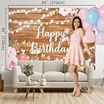 Happy Birthday Backdrop for Women Rustic Wooden Butterfly Happy Birthday Banner Decorations Glitter Lights Pink Floral Party Decoration Background for 20th 30th Women Girl 7X5ft(84x60 inch) - Image 3