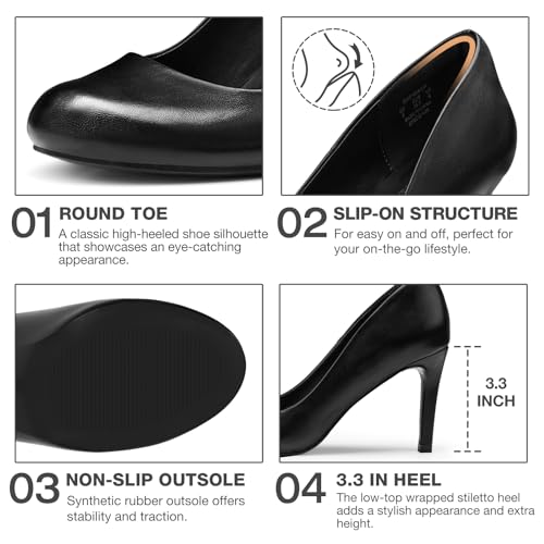 ZURIN Women's Round Toe Stiletto Heels Closed Toe Heels Comfortable Dress Pumps Shoes for Wedding Work Office Business 3 inch2