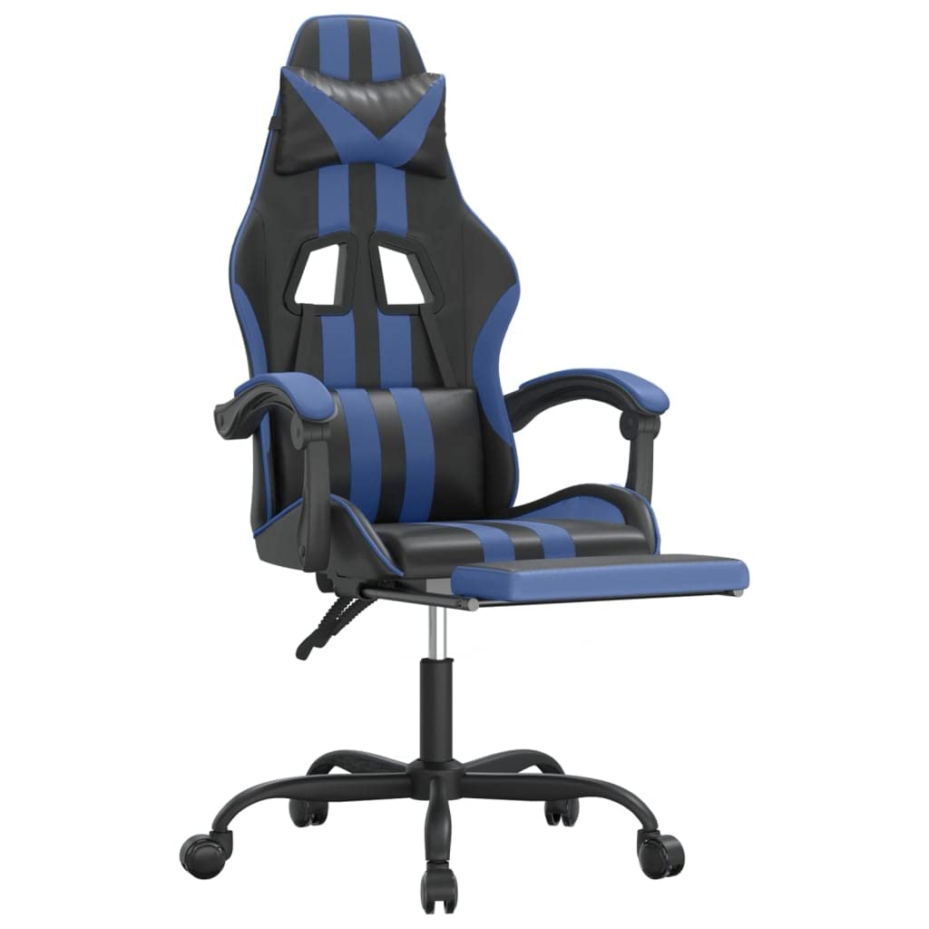 Gaming-Stuhl mit Fußstütze Kunstleder Ergonomischer Bürostuhl Drehstuhl 135° Neigbar Massage-Lendenkissen Schwarz Blau