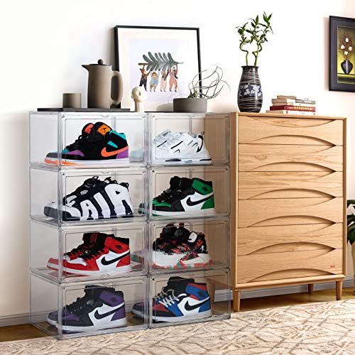 Simplgirl Shoe Box Acrylic Clear Plastic Stackable, Shoe Storage Organizer With Magnetic Door, Side Open Shoe Containers For Sneakers,Shoes Storage Case Fit For Large Size, Easy Assembly, 3 Pack #TOP4