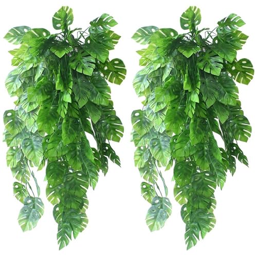 UBERMing 2 Pièces Faux Plantes de Lierre Artificielles Faux Feuilles de Palmier Monstera Tropical pour Intérieur Extérieur Maison Jardin Décoration Murale...