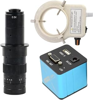 VGA USB 1080P Industry Video Microscope Camera & 180X C-Mount Lens Whit 56-LED Adjustable Ring Light - Blue