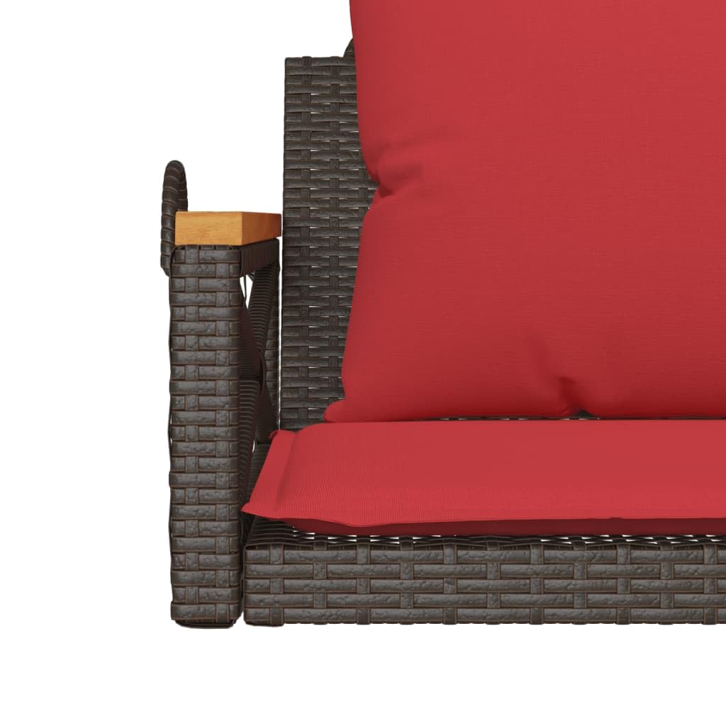 Poltrona sospesa da giardino e balcone, in rattan sintetico, con cuscino, telaio in acciaio verniciato a polvere, 63 x 62 x 40 cm, marrone (senza telaio e catene)