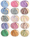 Coopay Yarn for Crocheting, 15 Premium Wool Yarns - 95% Wool 5% Cotton, 1.76oz, 129yds - Crochet Yarn for Clothes, Scarves, Blankets, Shawls (Multicolor B)