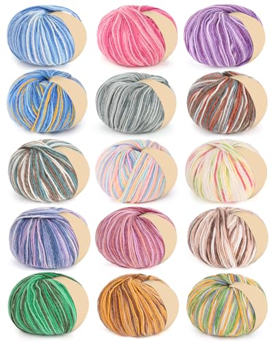 Coopay Wool-Cotton Crochet Yarn, Multicolor, 129yds, 3.53oz