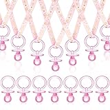 24 Pcs Gender Reveal Party Necklace Charms, Pink Pacifier-Shaped Acrylic Shower Decorations for Adults