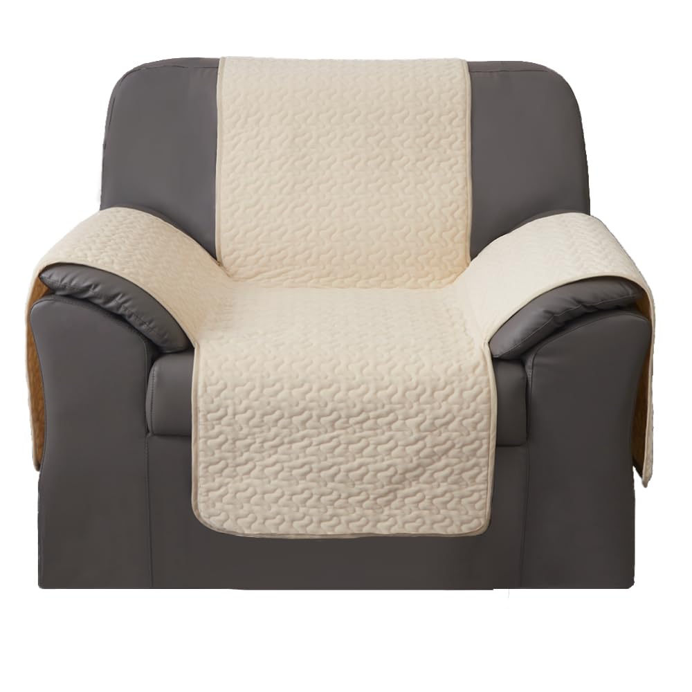 GFD Textiles - Cubre Sofa 1 Plaza 55 cm, Funda Sofa Relax, Cubre Sillon Relax, Fundas Sofá Acolchado, Protector Sofá Duradero Perros Gatos Mascotas (1 Plaza, Beige)