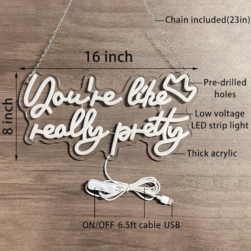 Image of You're Like Really Pretty Neon Sign Your Like Really Pretty Neon Light with Crown Wall Decor for Teen Girls Bedroom, Preppy Pink LED Signs Make up Room Decor Dorm Apartment Dressing Makeup