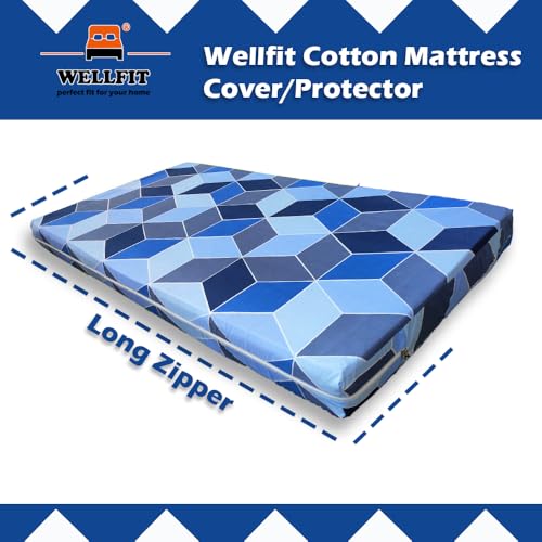 Image of WELLFIT Premium Glace Cotton 300 TC Mattress Cover /Protector for Single Size Bed with Zip /Chain /3x6 ft / 36x72x6 inch