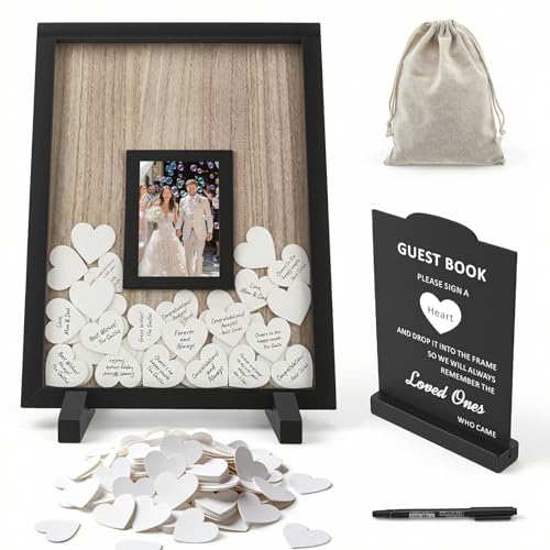 Eirolace Livre d'Or de Mariage Alternatif avec Cœurs en Bois – Livre d'Invites, Panneaux pour Anniversaire de Mariage, Fête ou Baby Shower – Décoration Cadeau (rectangulaire)
