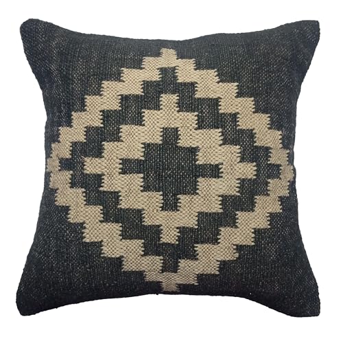 Trade Star Jute Wool Handmade Pillow Cover Vintage Square Throw Cushion Case Highly Durable Beautiful Decorative Farmhouse Covers 18x18 Inches Kilim Pillow Cover