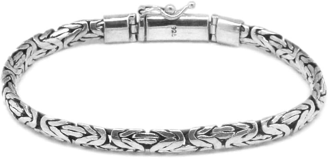 Women's Men's 925 Sterling Silver Bali Byzantine Oxidised Chain Bracelet 4 mm wide