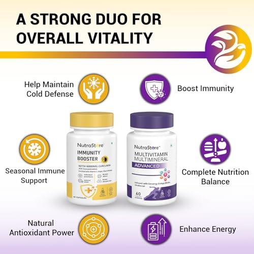 Image of NutraStore Multivitamin Advanced & Immunity Booster Combo | Daily Vitamins, Minerals & Daily Immune Support | Energy, Strength, Wellness & Seasonal Defense | 30 Tablets + 60 Capsules