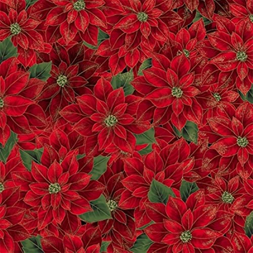 Hoffman Joyful Traditions Christmas T7749 161G Christmas/Gold Packed Poinsesttias BTY