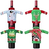 Weihnachts Weinflaschenhülle, AIMMIE 4 Stück Weinflasche Pullover Schneemann und Elch Handgefertigte Weihnachts Weinflaschentasche Niedlicher Mantel Flaschenhülle Flasche Weihnachtsdekoration