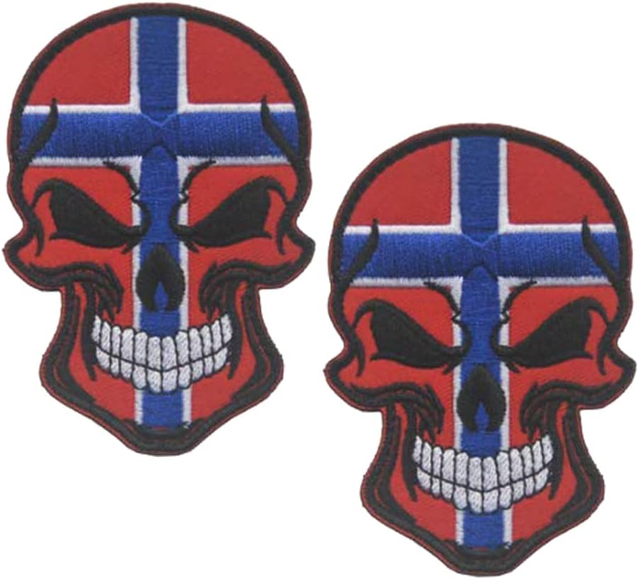2 PCS AliPlus Norway Flag Patches Skull Patches Embroidered Tactical Military Morale Patch Hook and Loop