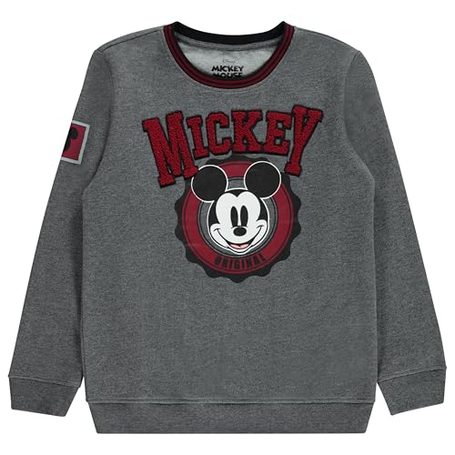 Mickey Mouse Boys Crewneck Sweatshirt - Chenille Logo Patch Pullover Sweatshirt - Classic mickey and Minnie Mouse Sweatshirt