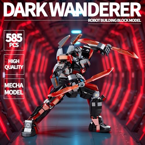 Image of Black Wanderer Mech Building Set 585 Pieces Dark Robot Action Figure with 2 Weapon Modes Ronin Destroyer Model Kit Anime Gift for Adults Teens