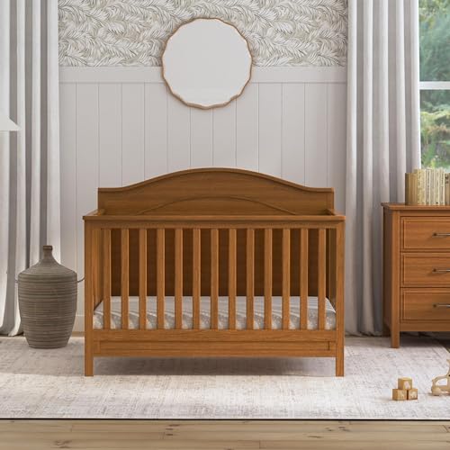 DaVinci Charlie 4-in-1 Convertible Baby Crib - GREENGUARD Gold Certified Convertible Crib to Toddler Bed, Daybed, Full-Size Wooden Bed, Durable, 4 Adjustable Mattress Heights - Chestnut