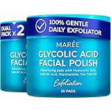 MAREE Glycolic Acid Polishes 2 PACK - Toner Polishes for Face Cleansing - Tea Tree Oil, Salicylic Acid & Vitamins E, B3, B5 - Facial Peel & Radiance Deep Cleaning Effect