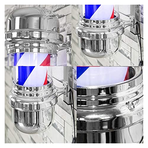 Enseigne barber pole LED bicolore rotative pour salon de coiffure