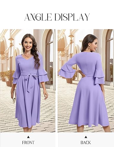 Image of DRESSTELLS Women's Cocktail Dress Summer Wedding Guest Party Vintage 3 /4 Bell Sleeve V Neck A-Line Dress