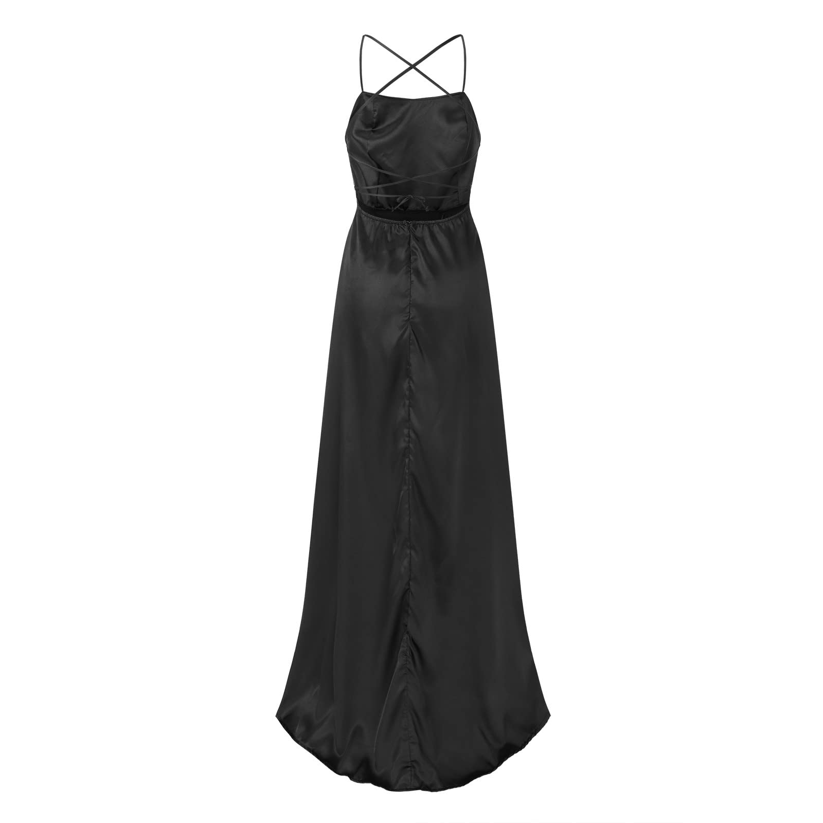 Generisch Vestido de fiesta largo para mujer, elegante, sin espalda, largo, de satén, espagueti, para fiesta, con abertura lateral, para boda, fiesta de noche, con bolsillos