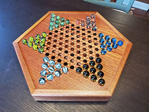 Wooden Chinese Checkers With Drawers | 12.7 Inches Natural Wooden Board Game| Includes 60 Colorful Glass Marbles | All Ages Classic Strategy Game #TOP5