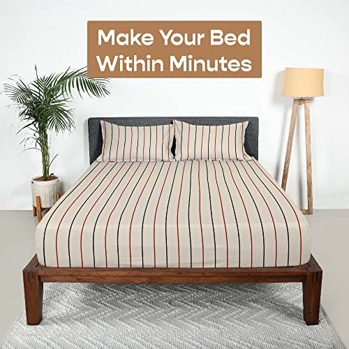 Image of SleepyCat 200TC Percale Fitted Sheets with 2 Pillowcases | 100% Breathable Cotton Bedsheet | Cool & Crsip Feel | 360 Elastic Grip for Easy Tuck| Sailor Stripes, Queen Size, 78x60 Inch