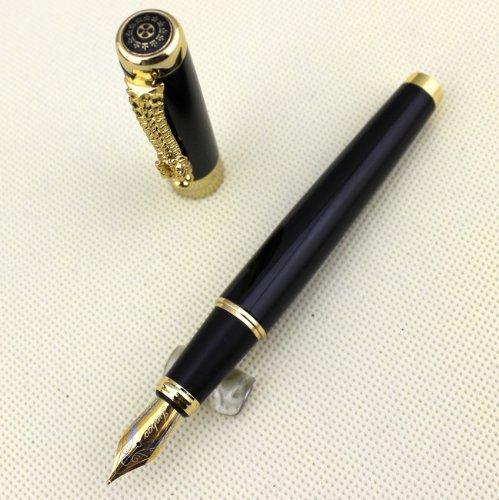 Jinhao 1200 Füllfederhalter – Schwarz Mit Goldenem Drachen Clip, Medium Feder 18 Kgp