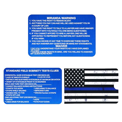 Miranda Rights Thick Card Metal Miranda Warning Card, Blue Metal Miranda Rights Card, Engraved SFST Bend-Resistant Card Standardized Field Sobriety Test Clues Card for Police Law Enforcement Gifts (MDSFST-EN-BLU-1P)