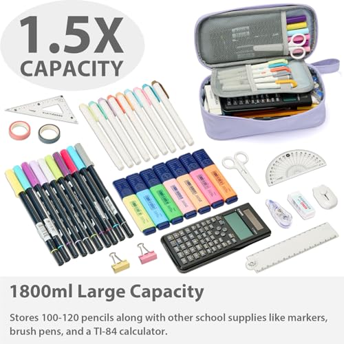 Image of SPACEMATE Pencil Case Pouch Box Bag School Supplies Girls Boys Kids, Cute Preppy Stuff Large Big Capacity Aesthetic Pen Organizer, Back to College Stationary, Purple, Classic Stlye, 1800ml