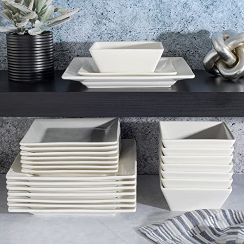 Image of Gibson Home Zen Buffet Hard Square Porcelain Chip and Scratch Resistant Dinnerware Set, White, Service for 8 (24pcs)