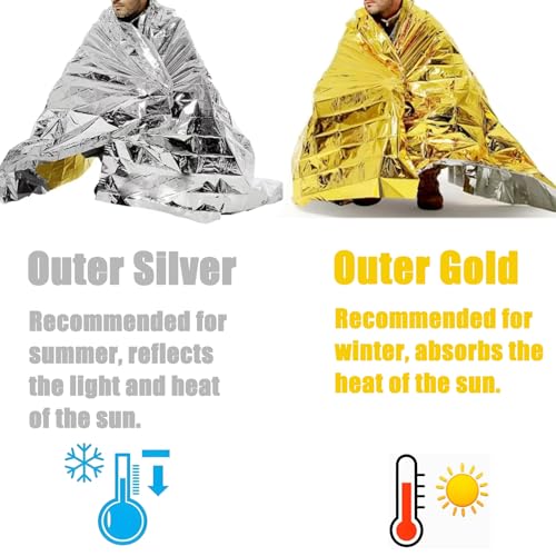 10 Stück Rettungsdecke Gold Silber, Notfalldecke Thermo, 210x160CM Notfalldecke Wandern, Kompakte Rettungsdecken, für Outdoor Camping Auto Notfallsituationen Allwetterbedingungen – Bild 4