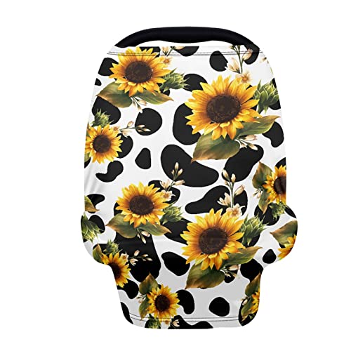 JEOCODY Baby Car Seat Cover Cow,Sunflwers Pattern Elastic Shopping Cart Cover High Chair Cover Protector