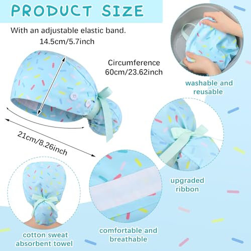 Image of 6 Pcs Scrub Caps for Women Doctor Nursing Hats with Buttons Adjustable Tie Back Working Cap Bouffant Scrub Hats for Women Men