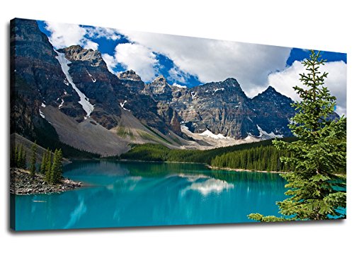 framed picture of nature - Mountain Wall Art for Living Room Wall Decor Large Moraine Lake Nature Picture Canvas Artwork for Bedroom Decoration Framed Ready to Hang 20