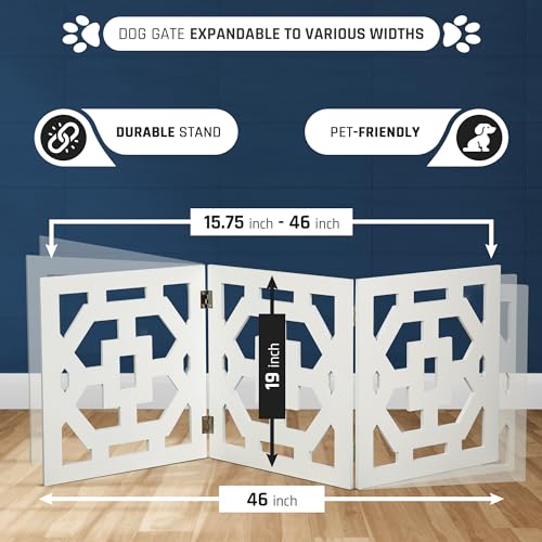 Bundaloo Freestanding Dog Gate Expandable Decorative Wooden Fence for Small to Medium Pet Dogs, Barrier for Stairs, Doorways, & Hallways Bundaloo Freestanding Dog Gate Expandable Decorative Wooden Fence for Small to Medium Pet Dogs, Barrier for Stairs, Doorways, & Hallways