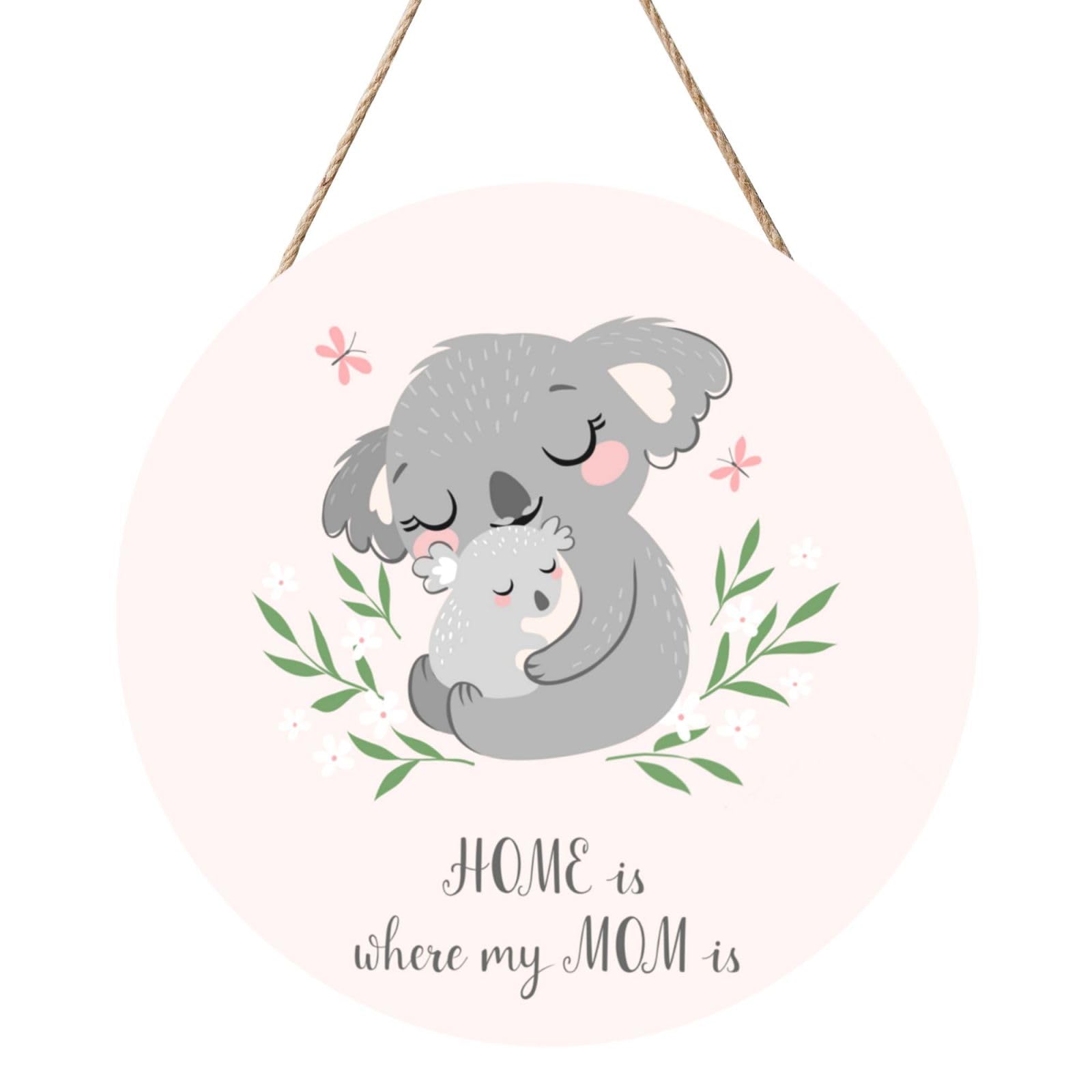 InOmak Cute Koala Mom And Baby, Round Wood Panel Painting 12 in, Wall Hanging Painting For Home