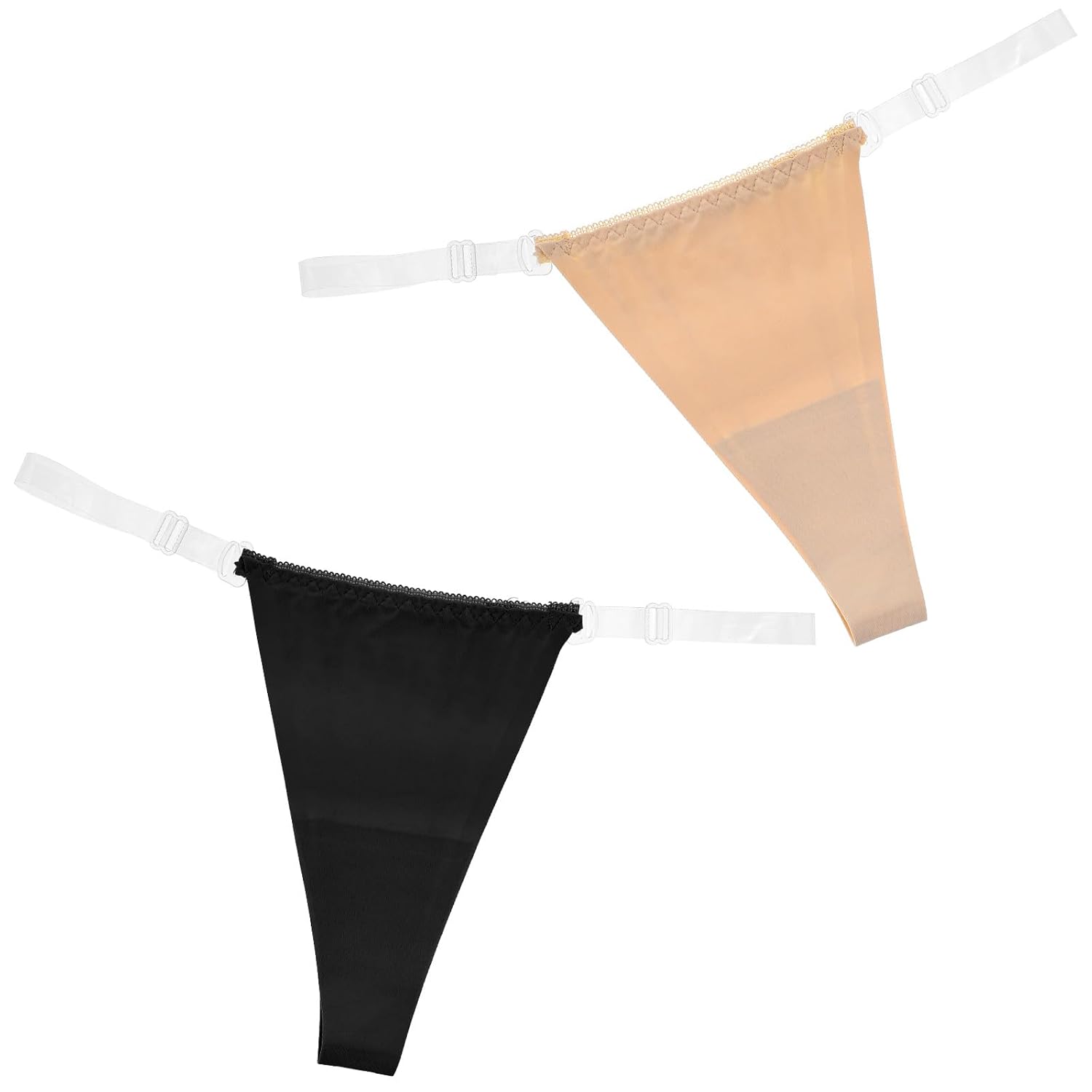 DIVINA VITAE Womens 2 Pack Clear Strap Thong Adjustable G String Thongs Invisible T-Back Underwear No Show Underwear