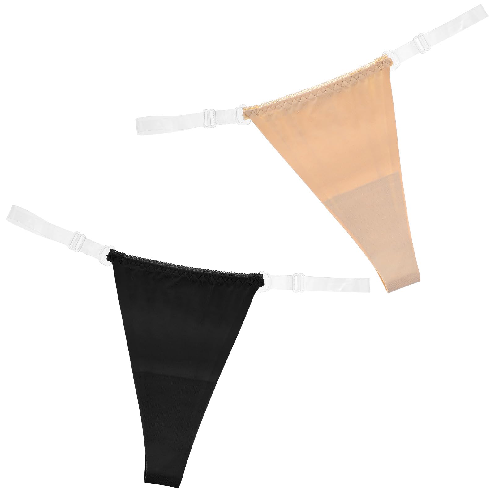 DIVINA VITAE Womens 2 Pack Clear Strap Thong Adjustable G String Thongs Invisible T-Back Underwear No Show Underwear