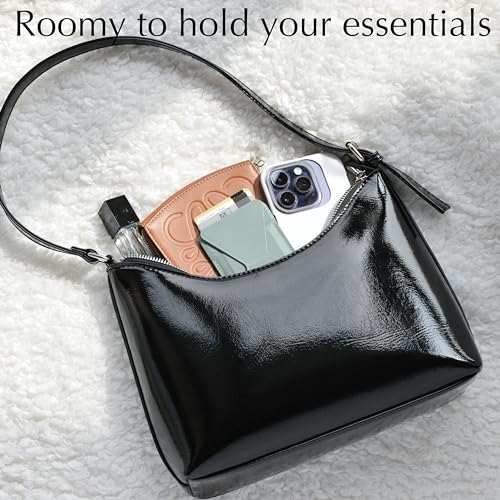 HOXIS Minimalist Faux Patent Leather Shoulder Bag Shiny Women Purse Y2K Style4