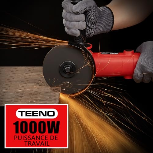 TEENO Meuleuse D'angle 1000W, Meuleuse Angulaire Régime à Vide 12000 trs/min (Disque à Ébarber/à Tronçonner:125 mm 4 pièces),Pour la coupe et le meulage du métal,Carter de Protection et Poignée – Image 6
