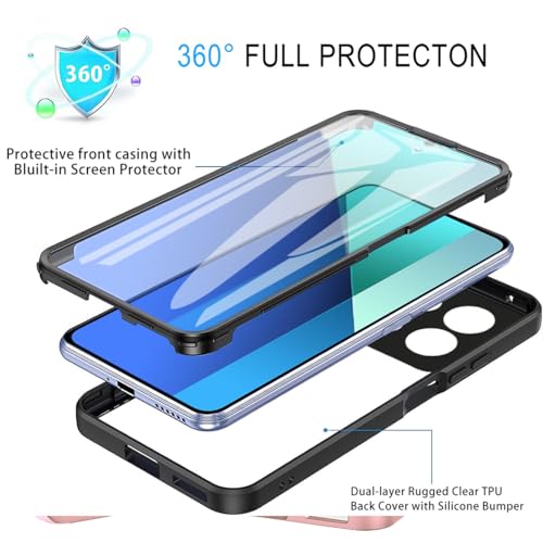 YUECXIN Case for Xiaomi Redmi Note 13 4G, Rugged 360° Full Body Protective Dustproof Shockproof Bumper Case - Image 2